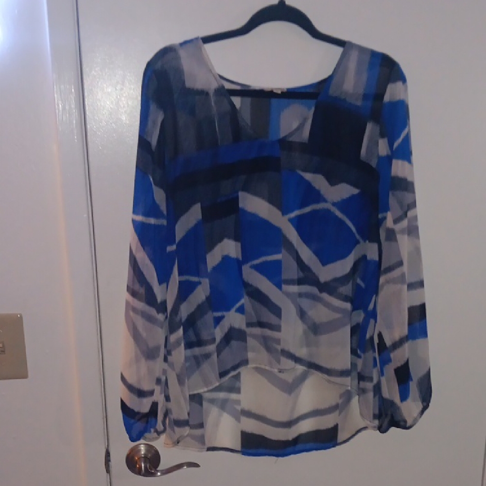 Lily White Blue and Black Abstract Blouse